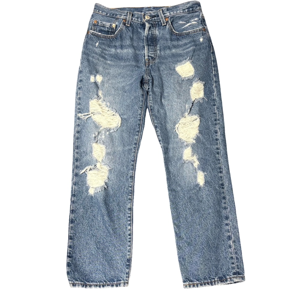 Y2K Levi's 501 Classic Blue Distressed Denim Button Fly Women’s Jeans size 28/26